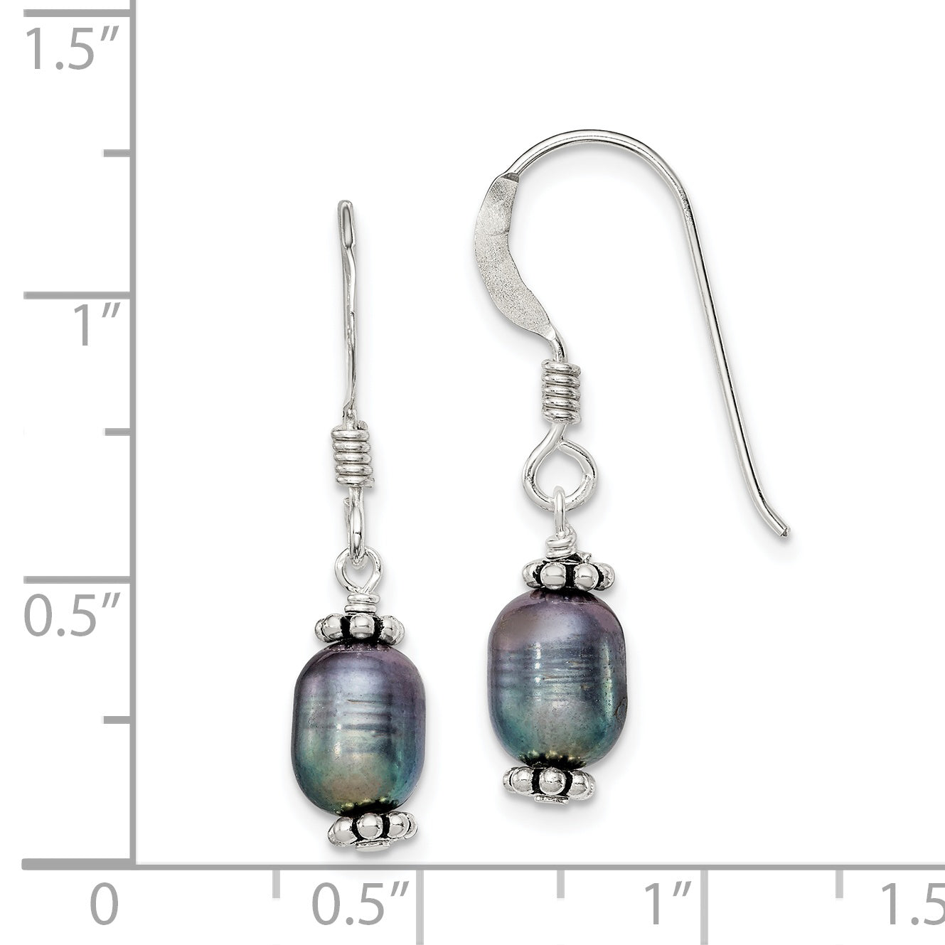 Sterling Silver Black FW Cultured Pearl Dangle Earrings QE2017