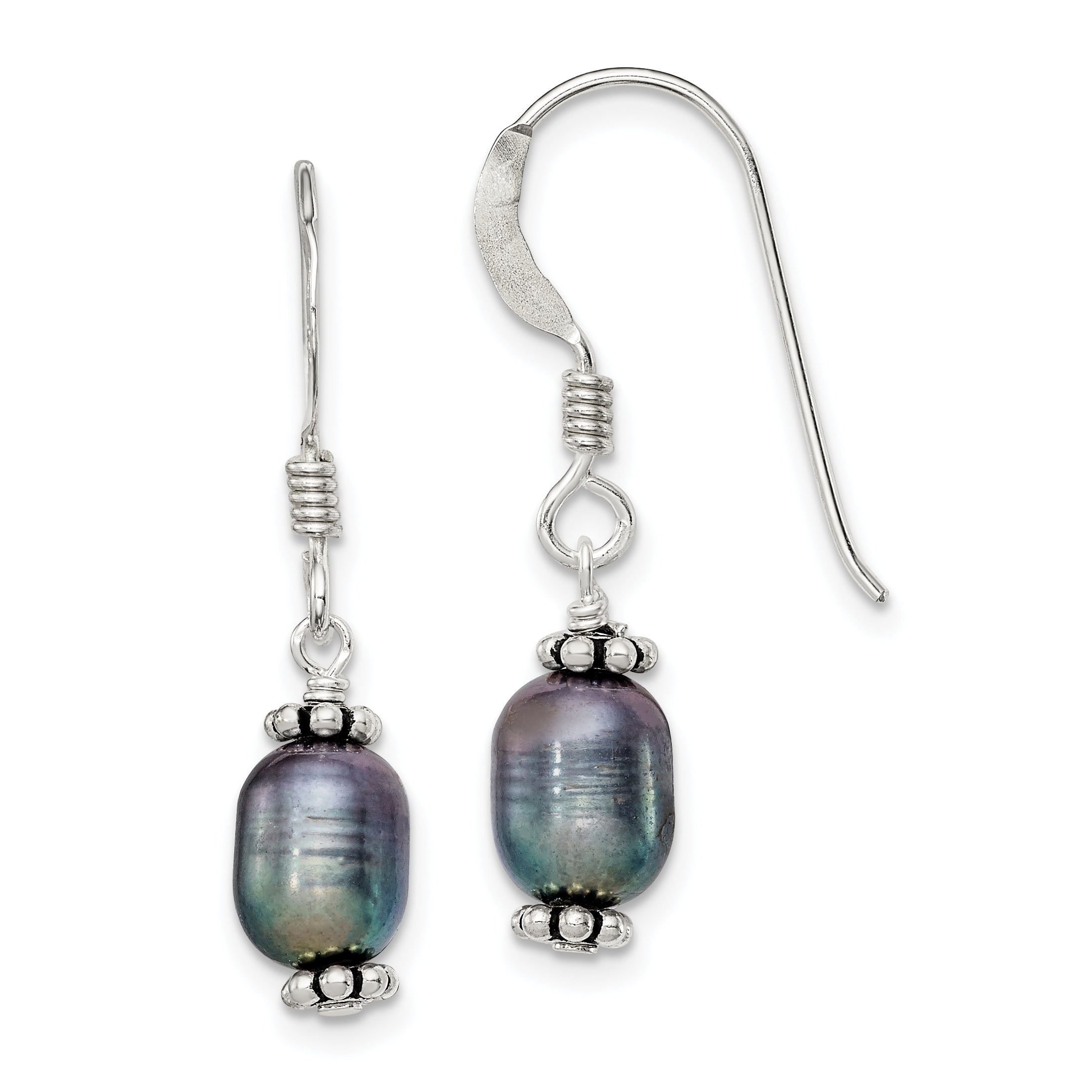 Sterling Silver Black FW Cultured Pearl Dangle Earrings QE2017