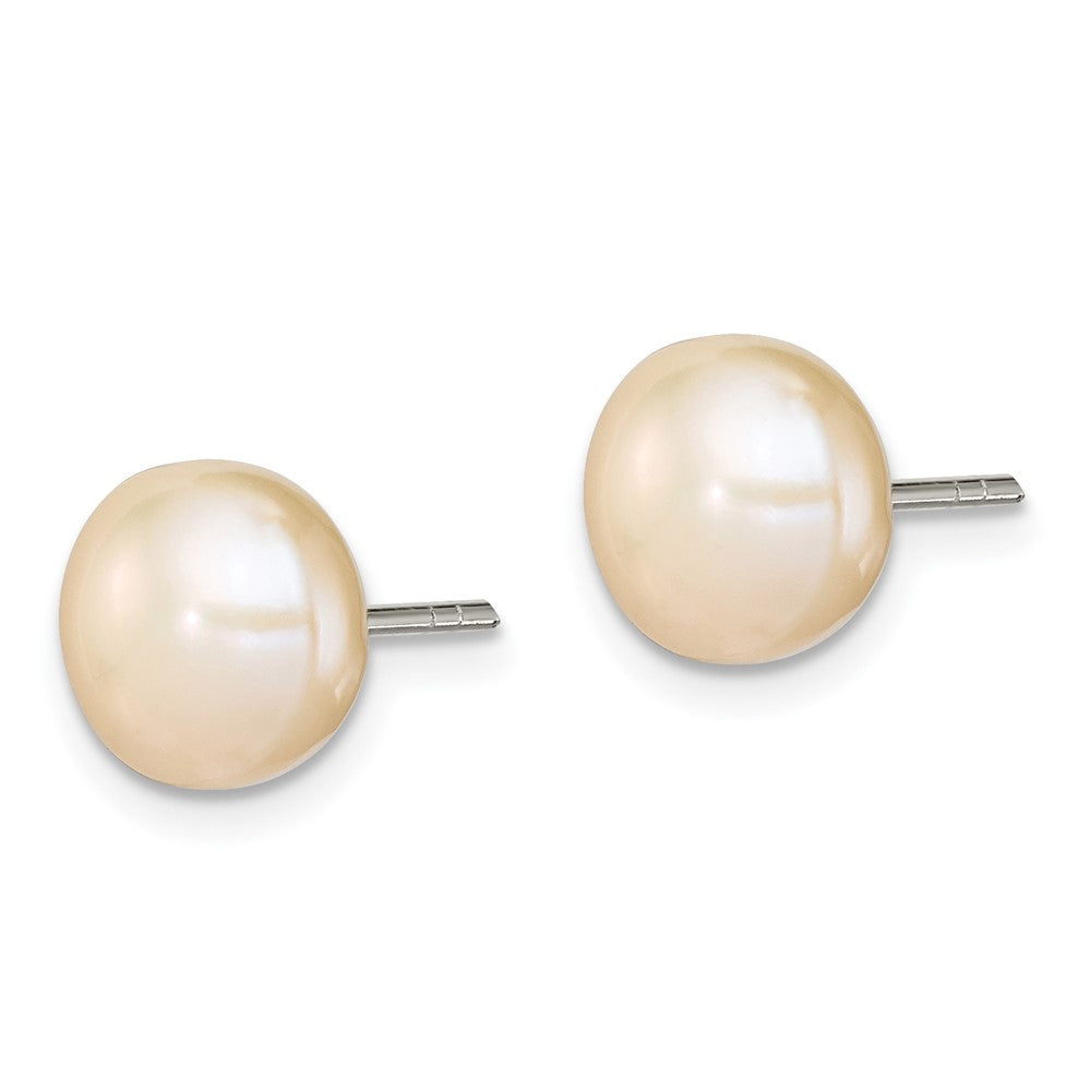 Sterling Silver Polished Peach 9-10mm Freshwater Cultured Pearl Button Post Earrings