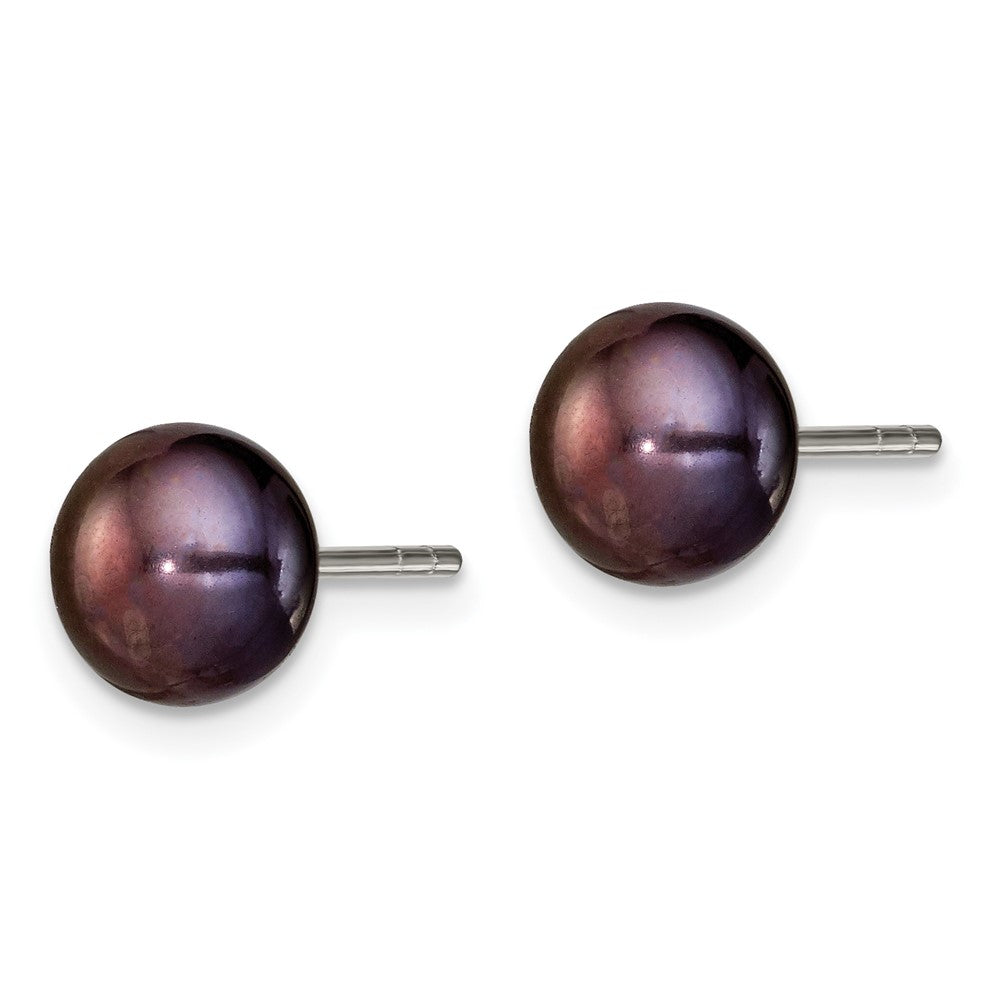 Sterling Silver Polished 5-6mm Black Freshwater Cultured Pearl Button Post Earrings