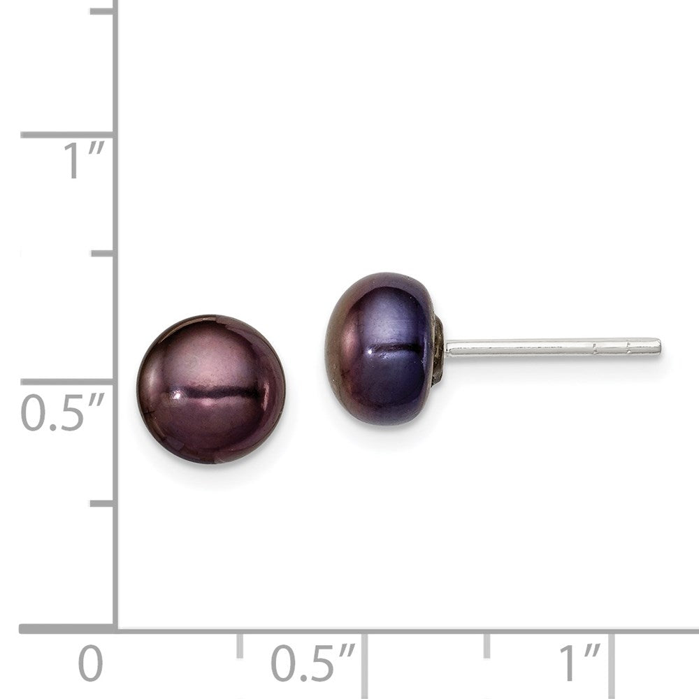 Sterling Silver Polished 5-6mm Black Freshwater Cultured Pearl Button Post Earrings