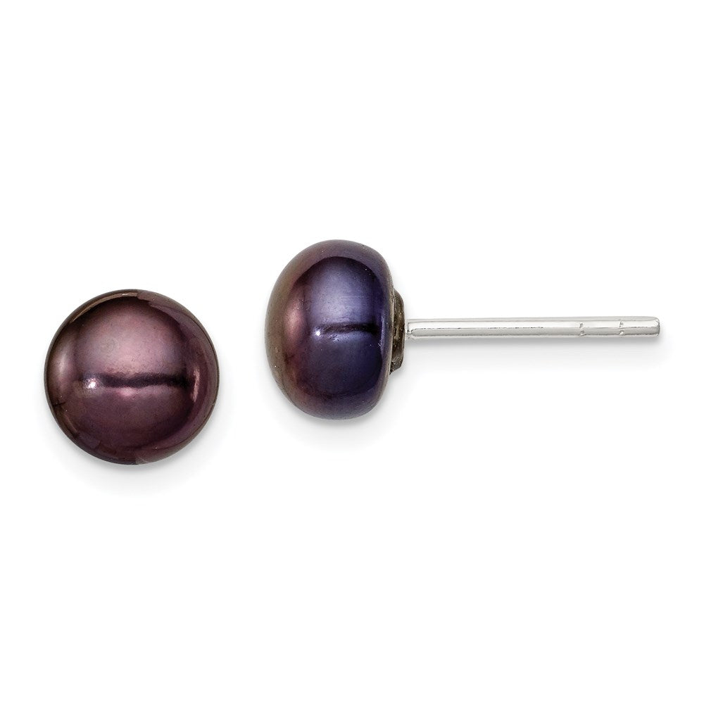 Sterling Silver Polished 5-6mm Black Freshwater Cultured Pearl Button Post Earrings