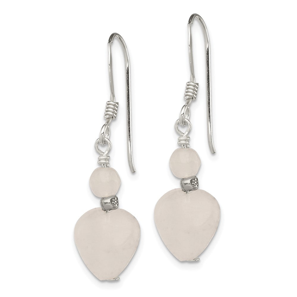 Sterling Silver Polished & Antiqued Rose Quartz Heart Dangle Earrings