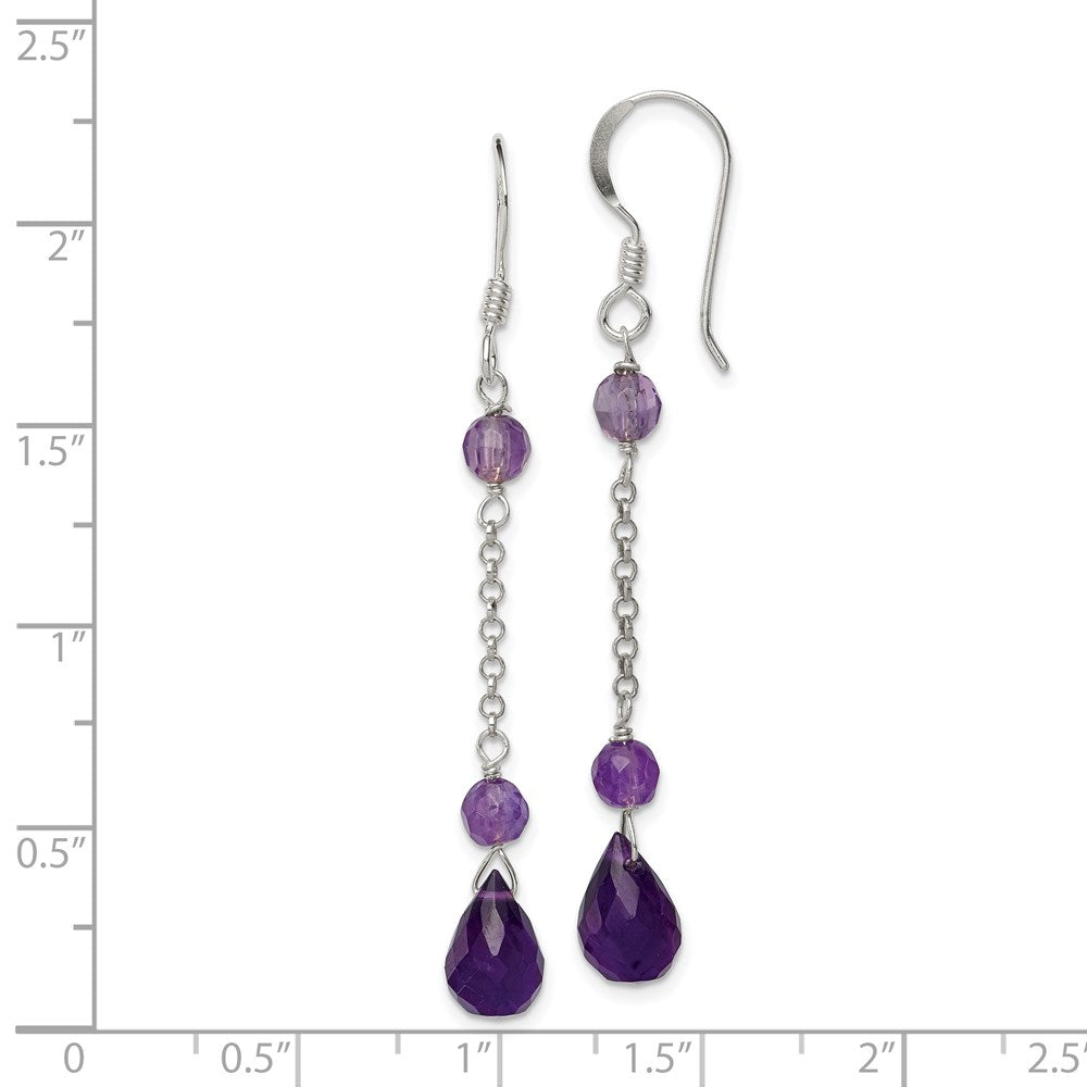 Sterling Silver Polished Amethyst Teardrop Dangle Earrings