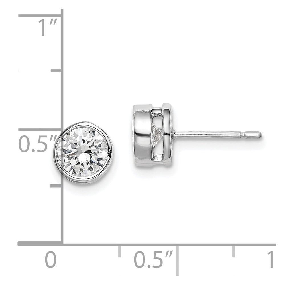 Sterling Silver RH-plated Polished 6mm Round CZ Bezel Set Stud Earrings