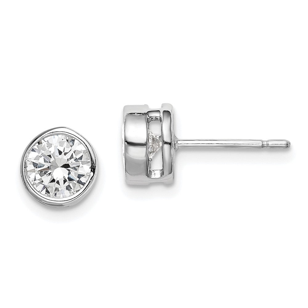 Sterling Silver RH-plated Polished 6mm Round CZ Bezel Set Stud Earrings