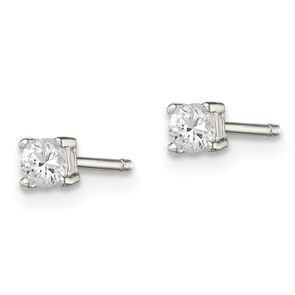 Sterling Silver 3mm Round Basket Set CZ Stud Earrings