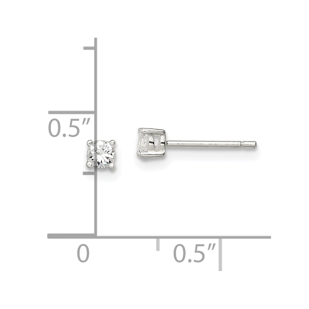 Sterling Silver 3mm Round Basket Set CZ Stud Earrings