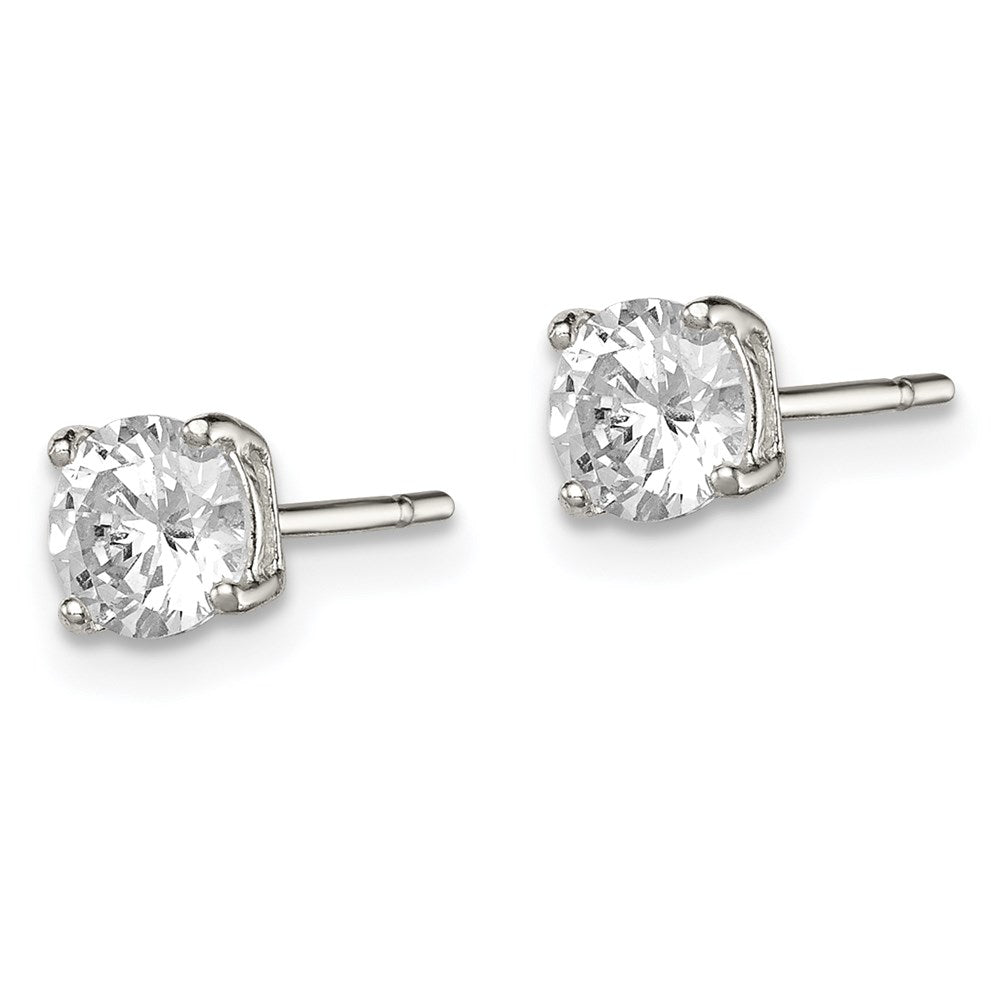 Sterling Silver 5mm Round Basket Set CZ Stud Earrings