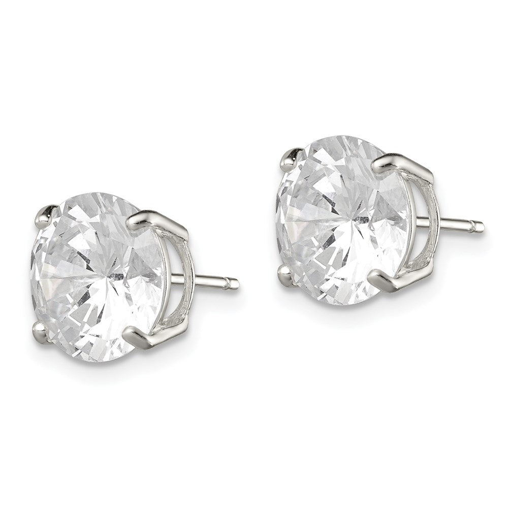 Sterling Silver 10mm Round Basket Set CZ Stud Earrings