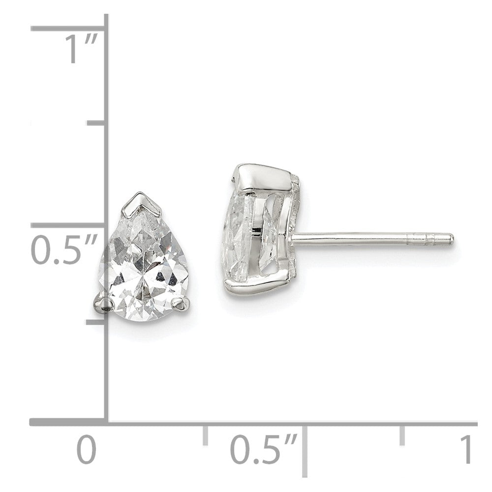 Sterling Silver Polished 5x7mm Pear Basket Set CZ Stud Earrings