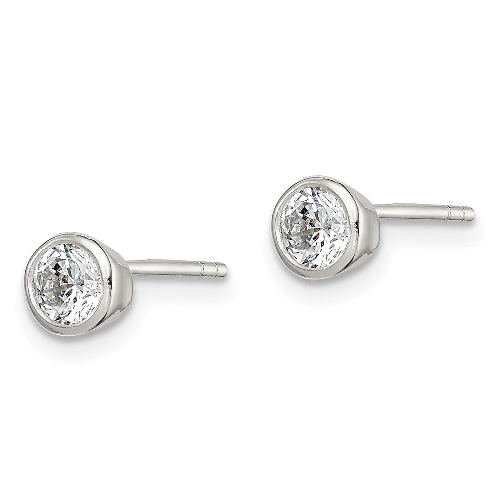 Sterling Silver Polished 4mm Round CZ Bezel Set Stud Earrings