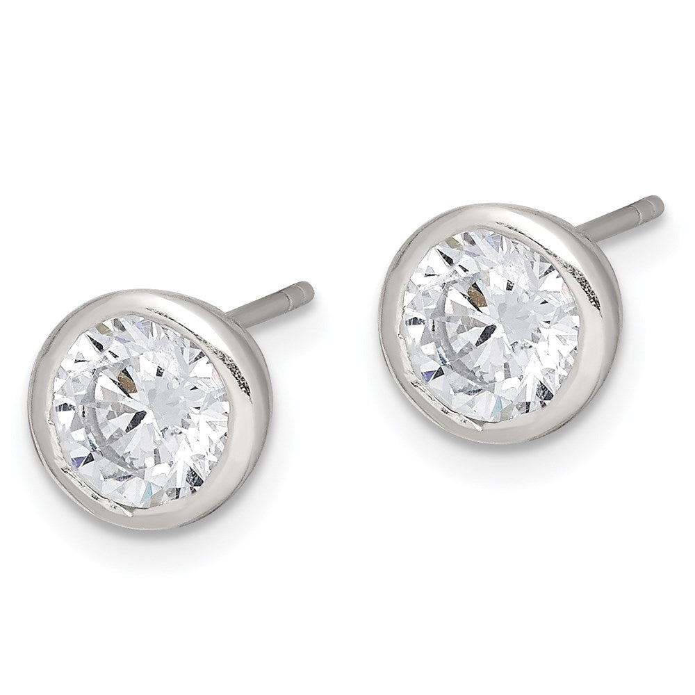 Sterling Silver Polished 6mm Round CZ Bezel Set Stud Earrings