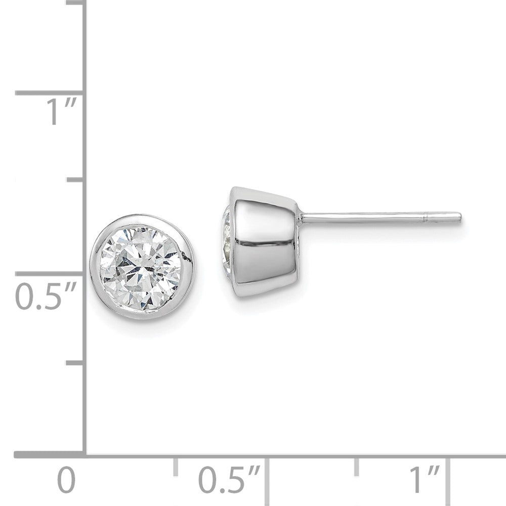 Sterling Silver Polished 6mm Round CZ Bezel Set Stud Earrings