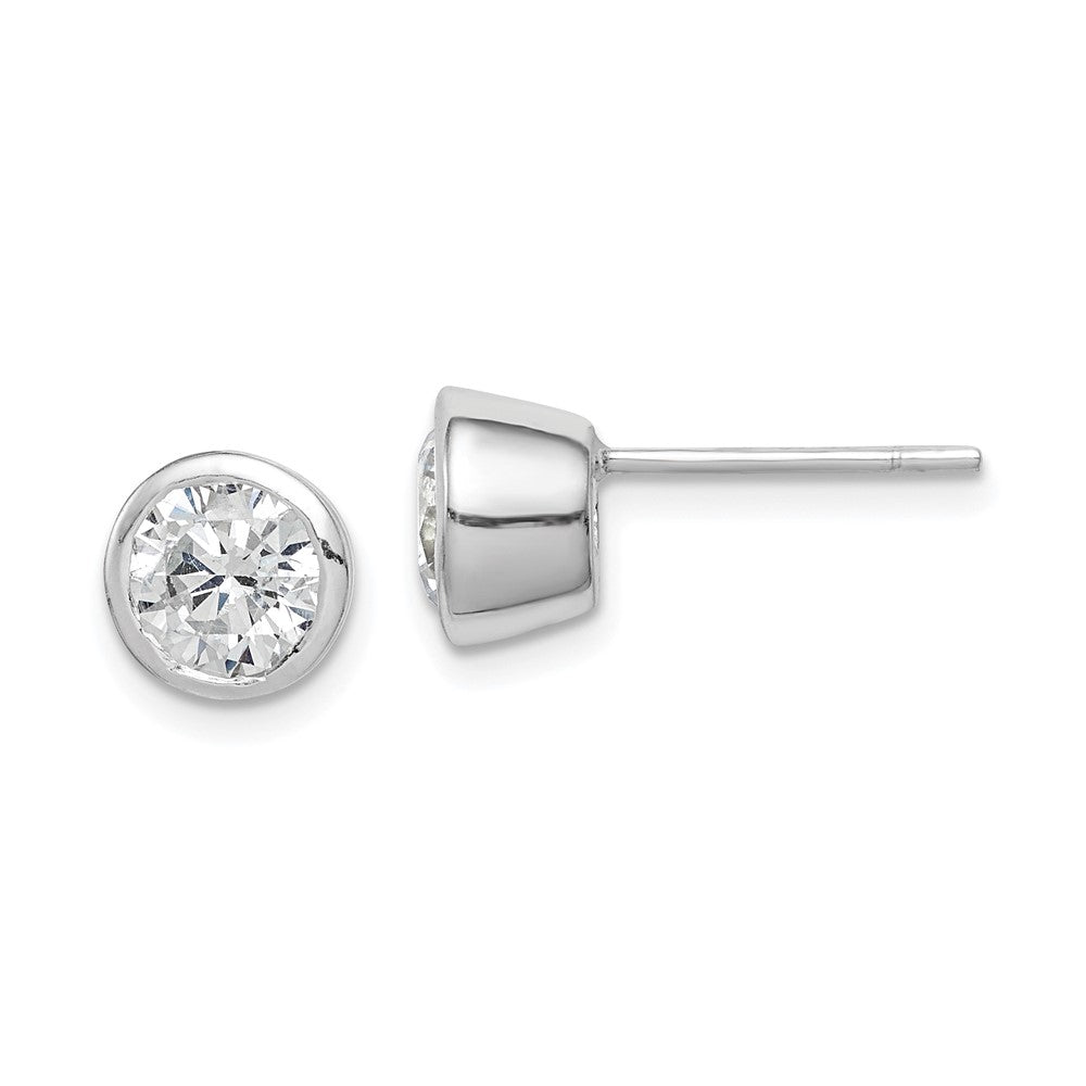 Sterling Silver Polished 6mm Round CZ Bezel Set Stud Earrings