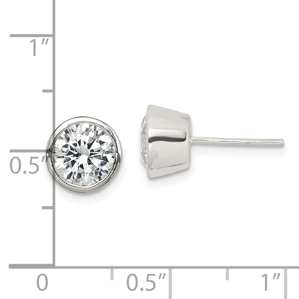 Sterling Silver Polished 7mm Round CZ Bezel Set Stud Earrings