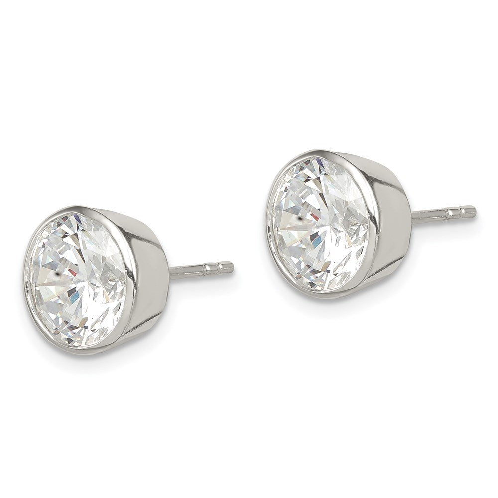 Sterling Silver Polished 9mm Round CZ Bezel Set Stud Earrings