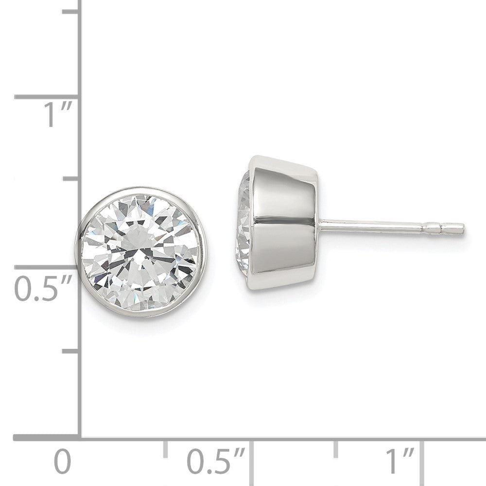 Sterling Silver Polished 9mm Round CZ Bezel Set Stud Earrings