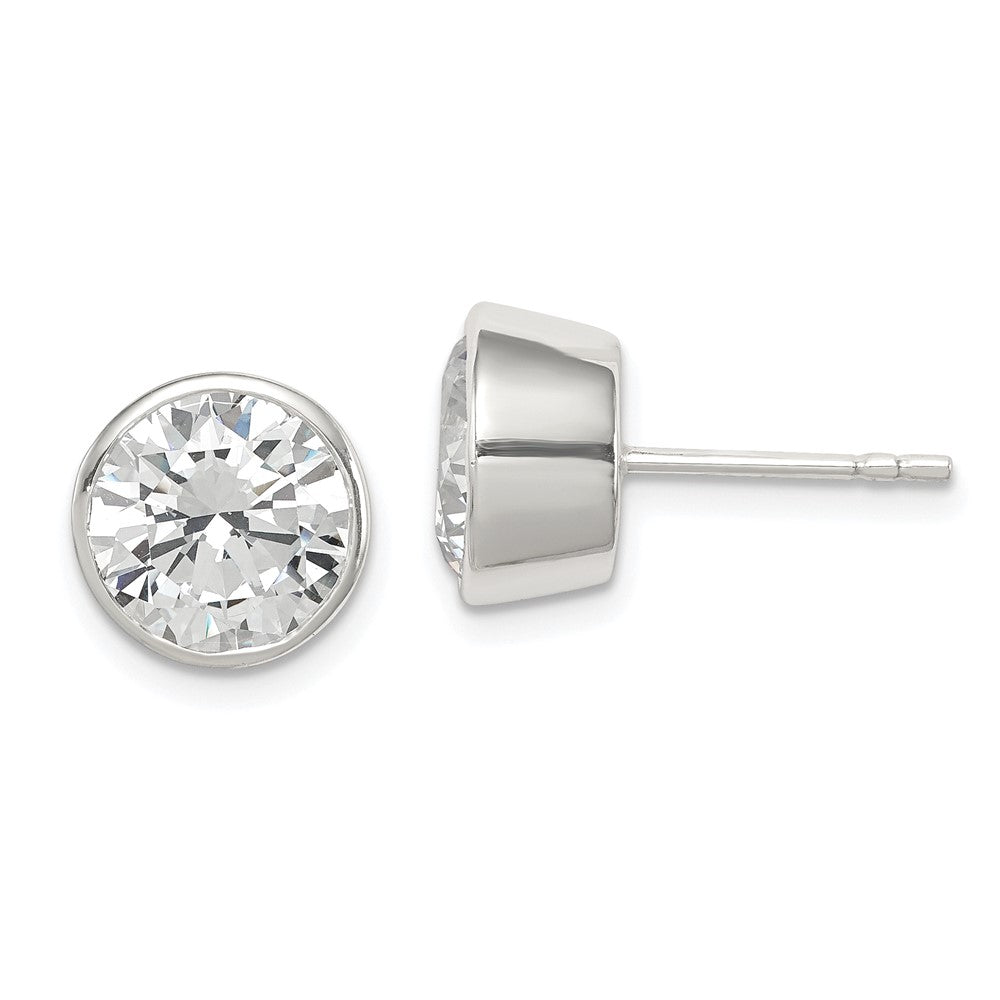 Sterling Silver Polished 9mm Round CZ Bezel Set Stud Earrings