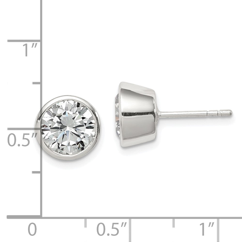 Sterling Silver Polished 8mm Round CZ Bezel Set Stud Earrings