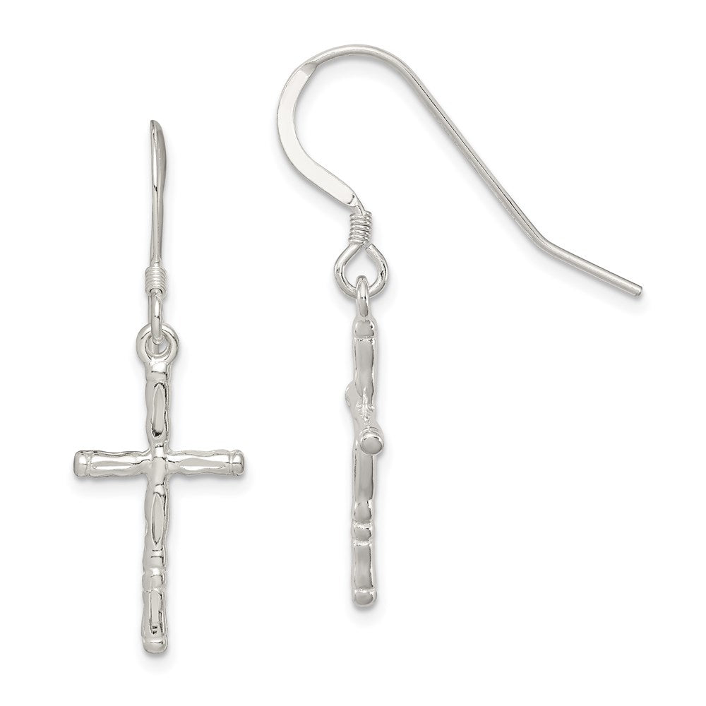 Sterling Silver Polished & Textured Cross Dangle Earrings