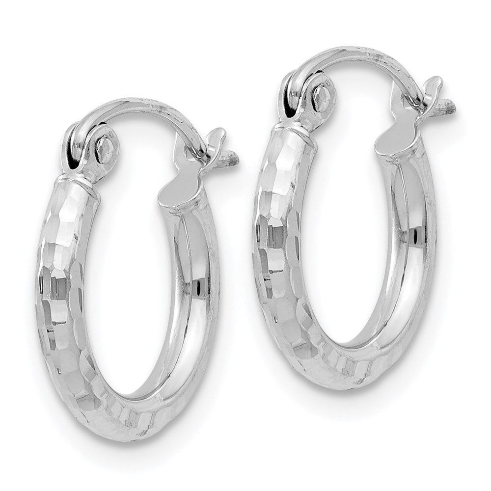 Sterling Silver Rhodium-plated 2mm Diamond Cut Hoop Earrings