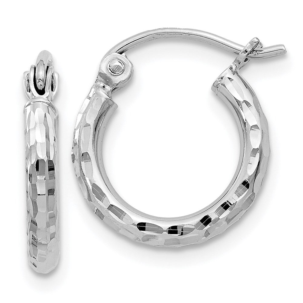 Sterling Silver Rhodium-plated 2mm Diamond Cut Hoop Earrings