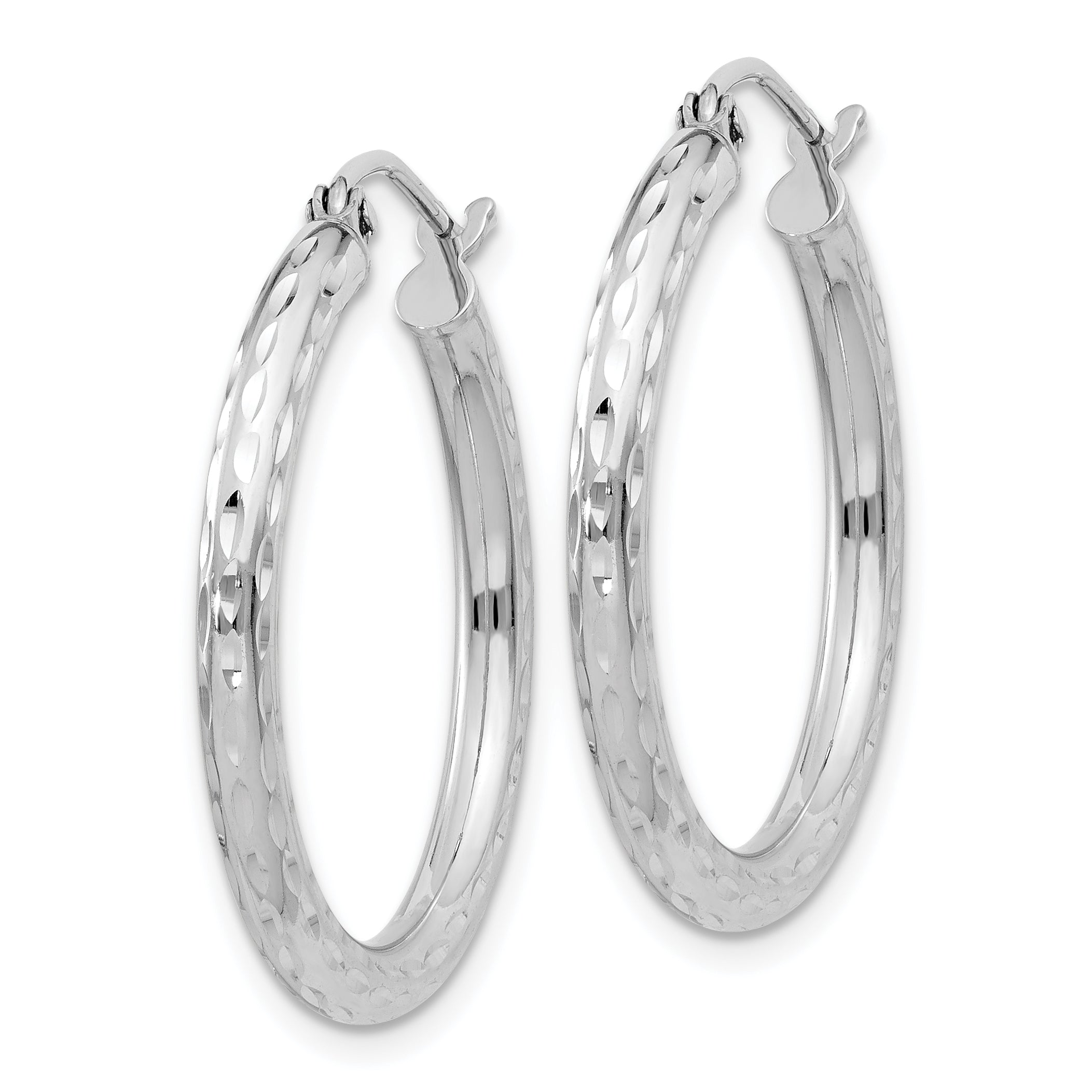 Sterling Silver Rhodium-plated 2.25mm Diamond-cut Hoop Earrings QE3534