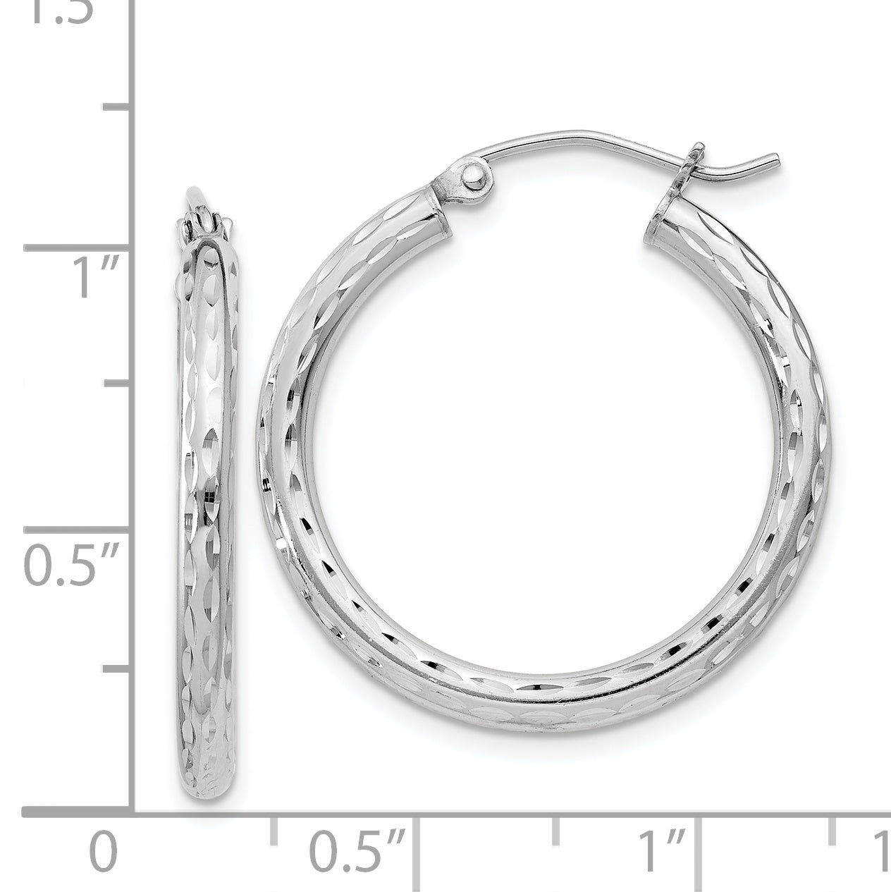 Sterling Silver Rhodium-plated 2.25mm Diamond-cut Hoop Earrings QE3534