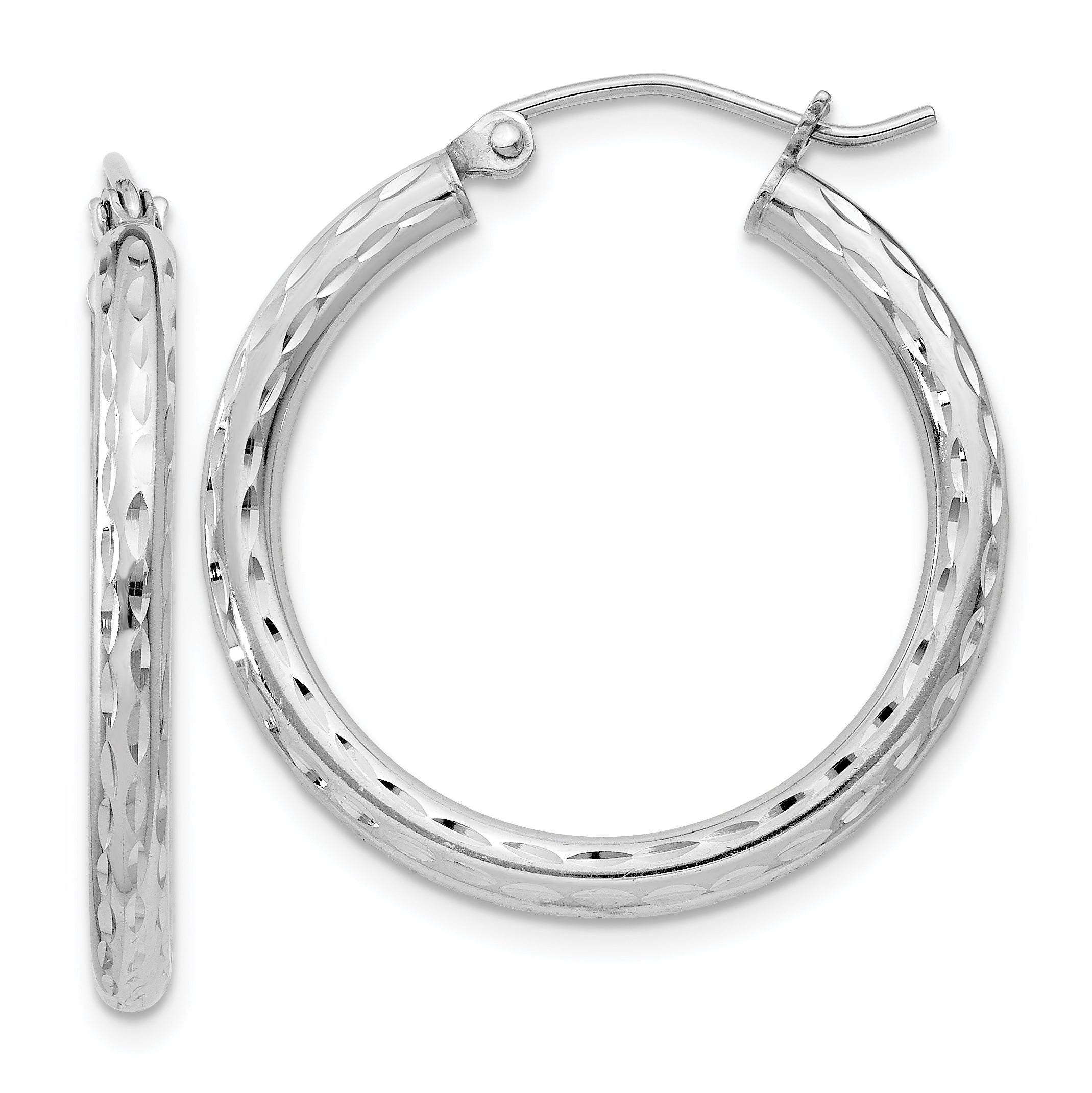 Sterling Silver Rhodium-plated 2.25mm Diamond-cut Hoop Earrings QE3534