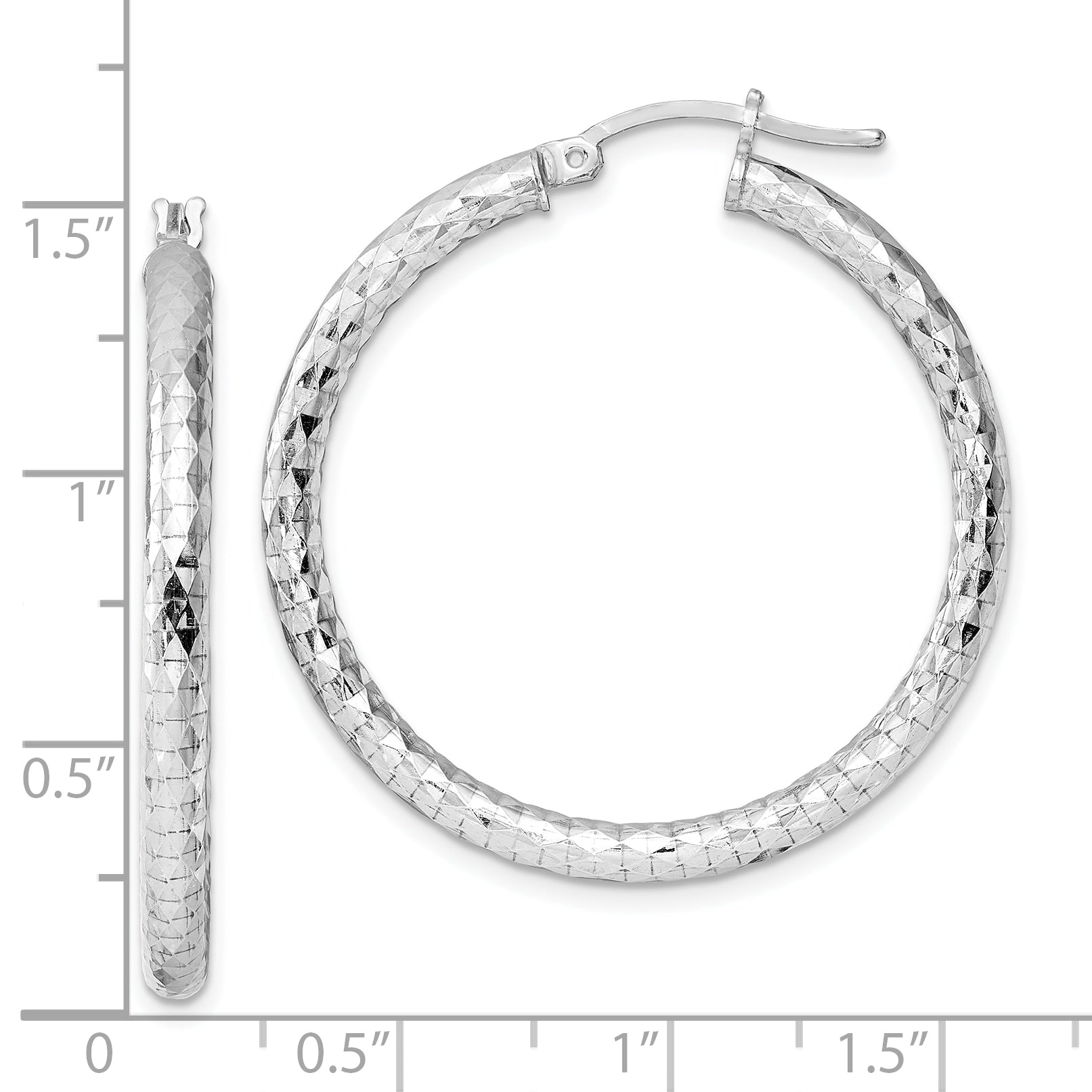 Sterling Silver Rhodium-plated 3.00mm Diamond-cut Hoop Earrings QE3540