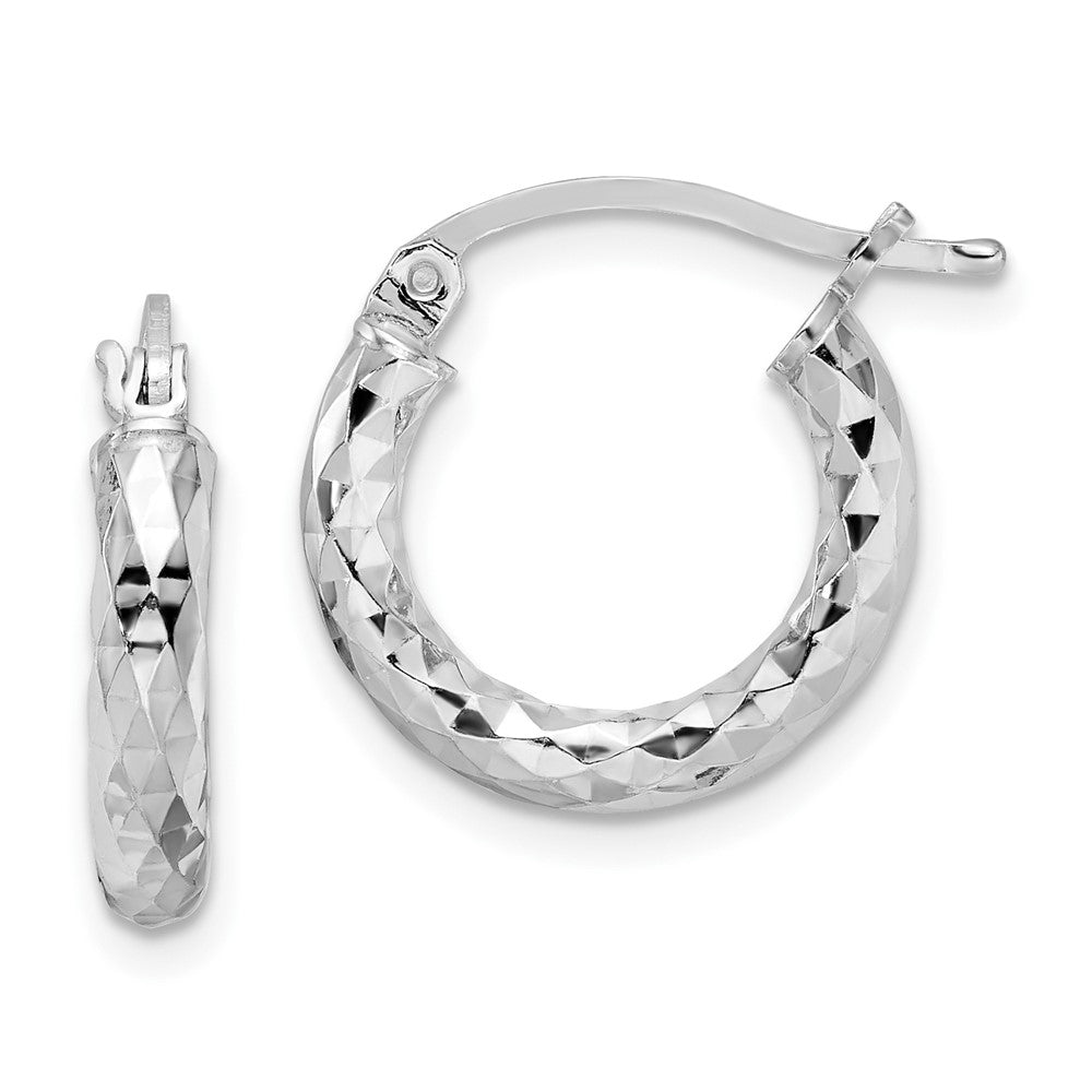 Sterling Silver Rhodium-plated 3.00mm Diamond-cut Hoop Earrings