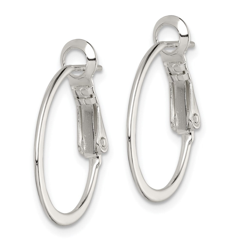 Sterling Silver Rhodium-plated 1.5mm Oval Omega Back Hoop Earrings