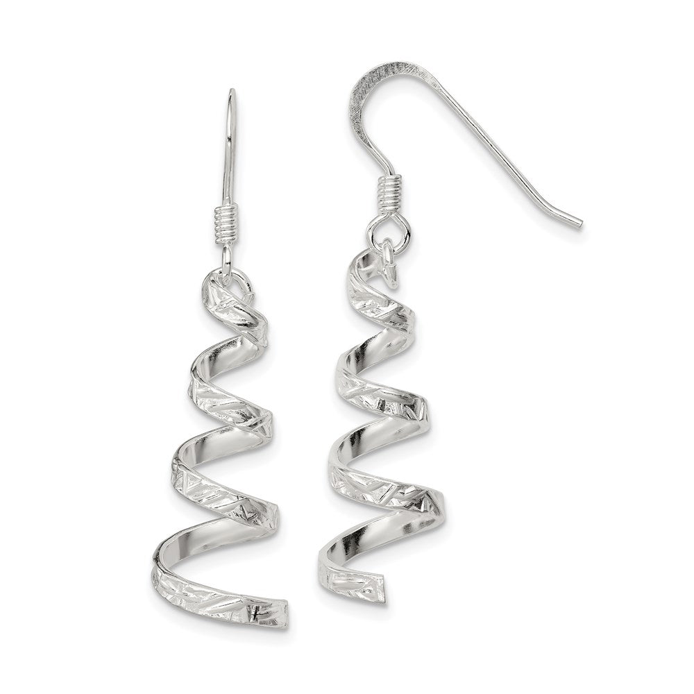 Sterling Silver Polished & Textured Twisted Dangle Earrings