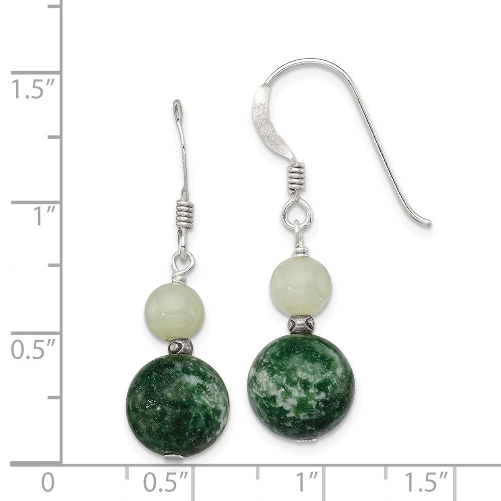 Sterling Silver Antiqued Moss Agate & Green Quartz Dangle Earrings