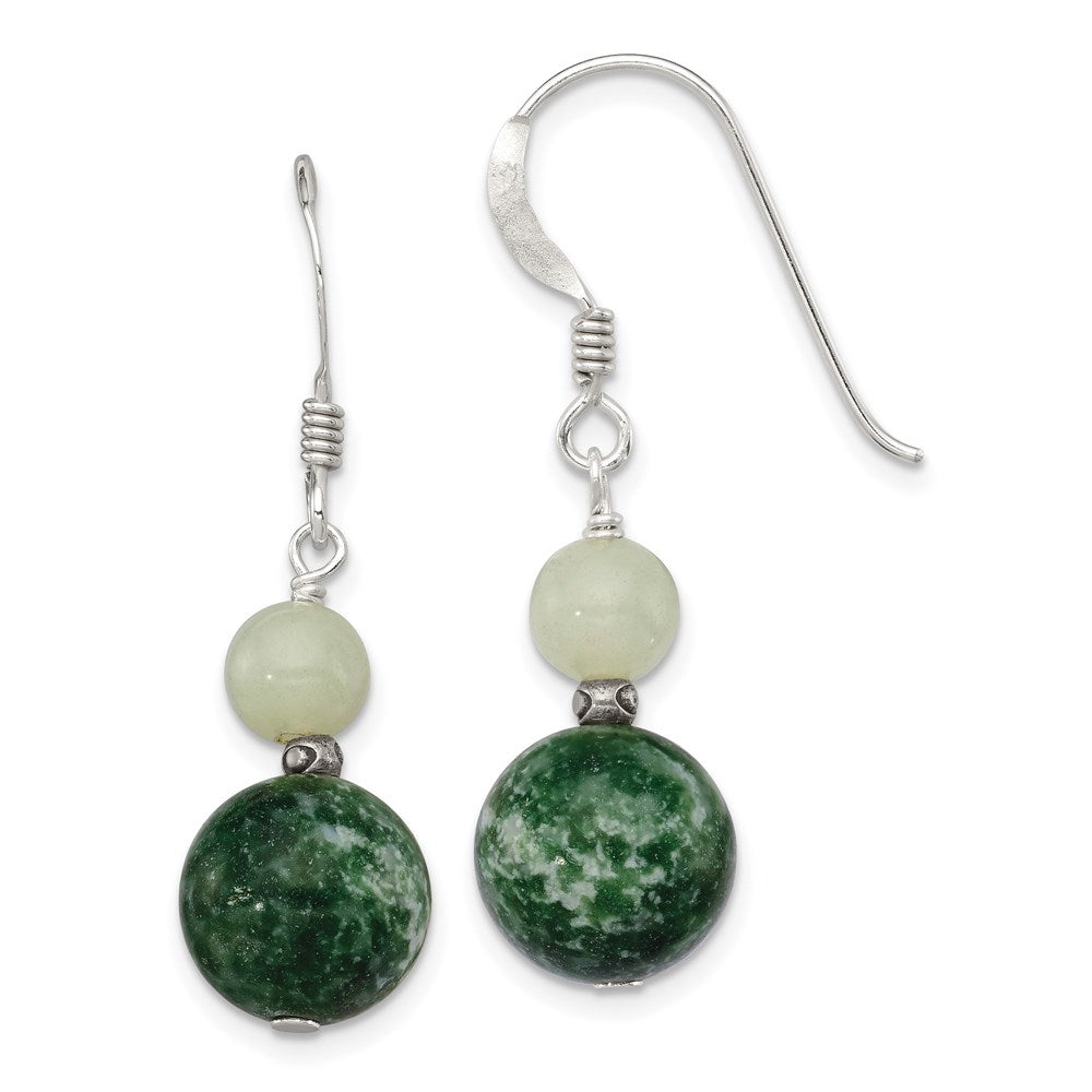 Sterling Silver Antiqued Moss Agate & Green Quartz Dangle Earrings