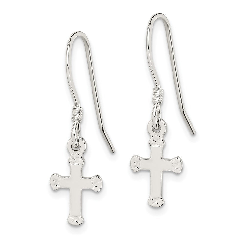 Sterling Silver Polished & Textured Cross Dangle Earrings