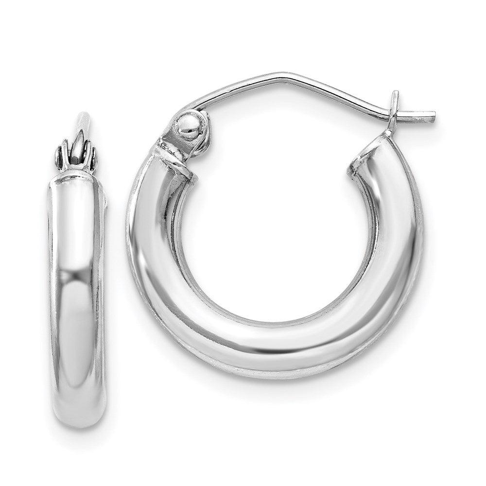 Sterling Silver Rhodium-plated 3mm Round Hoop Earrings