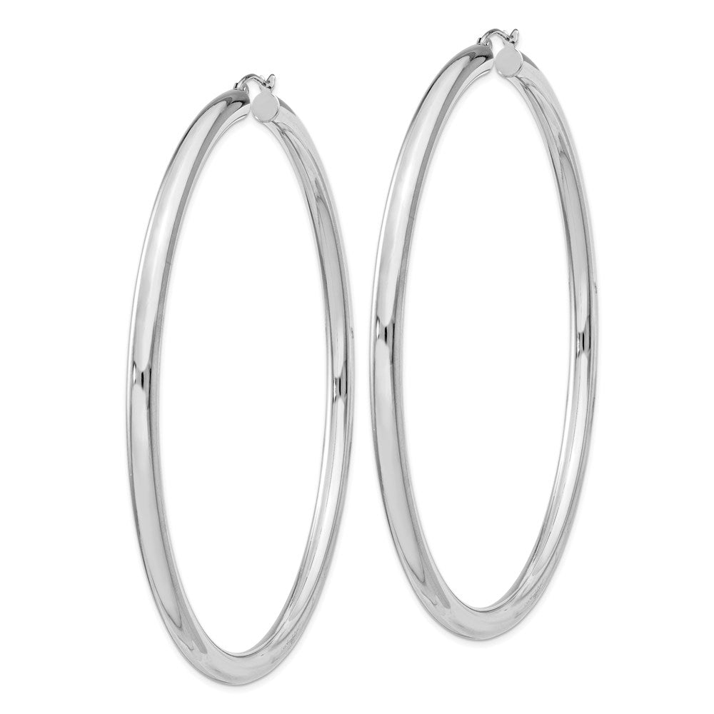 Sterling Silver Rhodium-plated 4mm Round Hoop Earrings