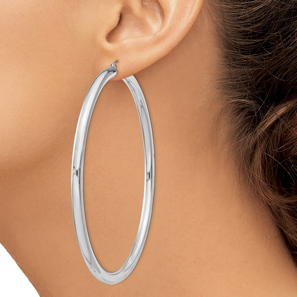 Sterling Silver Rhodium-plated 4mm Round Hoop Earrings