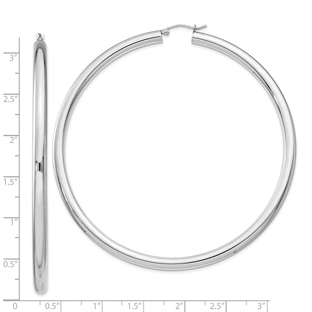 Sterling Silver Rhodium-plated 4mm Round Hoop Earrings