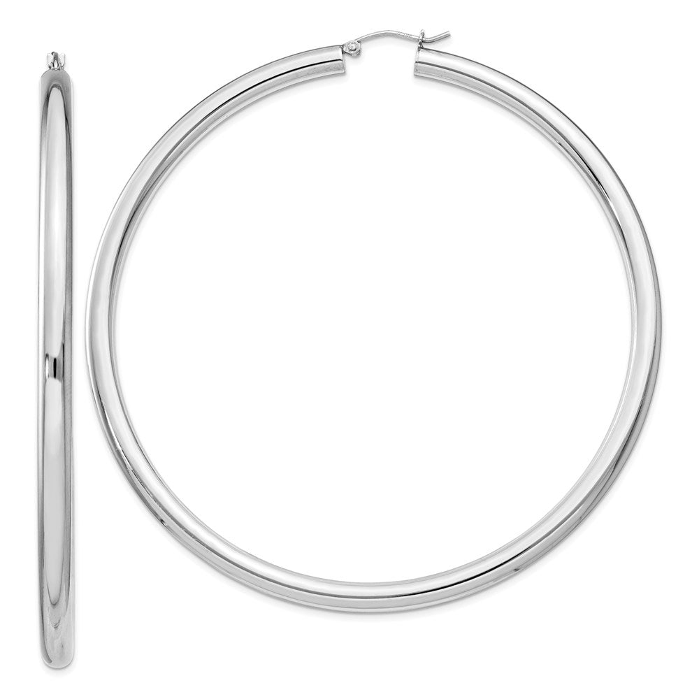 Sterling Silver Rhodium-plated 4mm Round Hoop Earrings