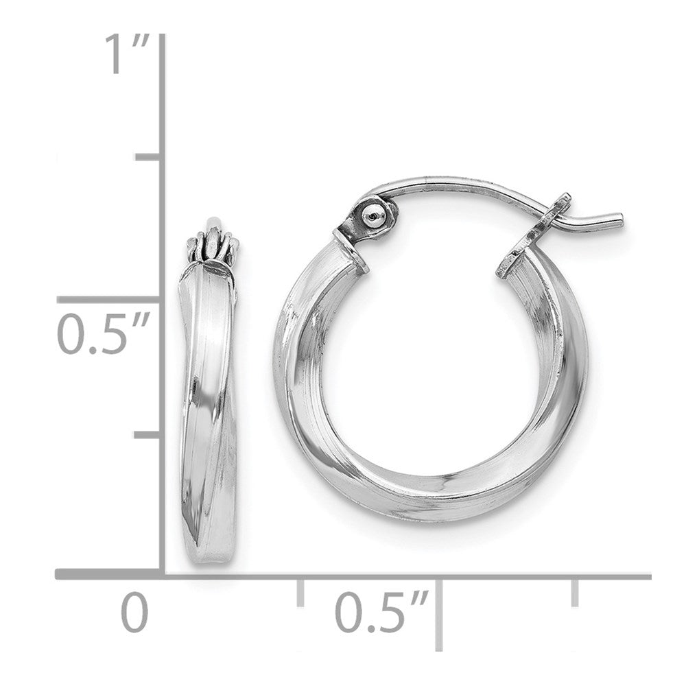 Sterling Silver Rhodium-plated Twisted 2.5x15mmHoop Earrings