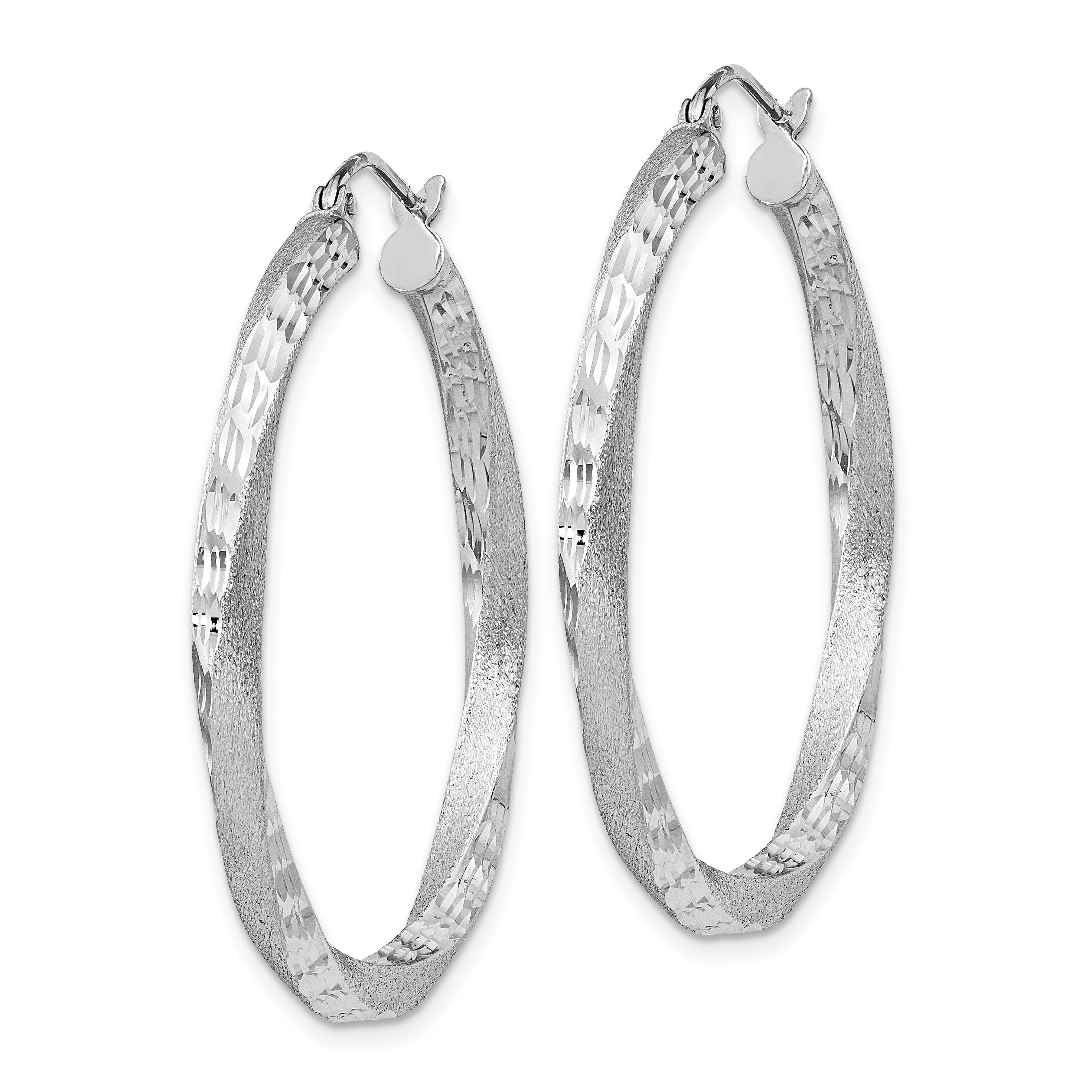 Sterling Silver Rhodium-plated 3.00mm Polished & Satin D/C Twisted Hoop Ear QE4613