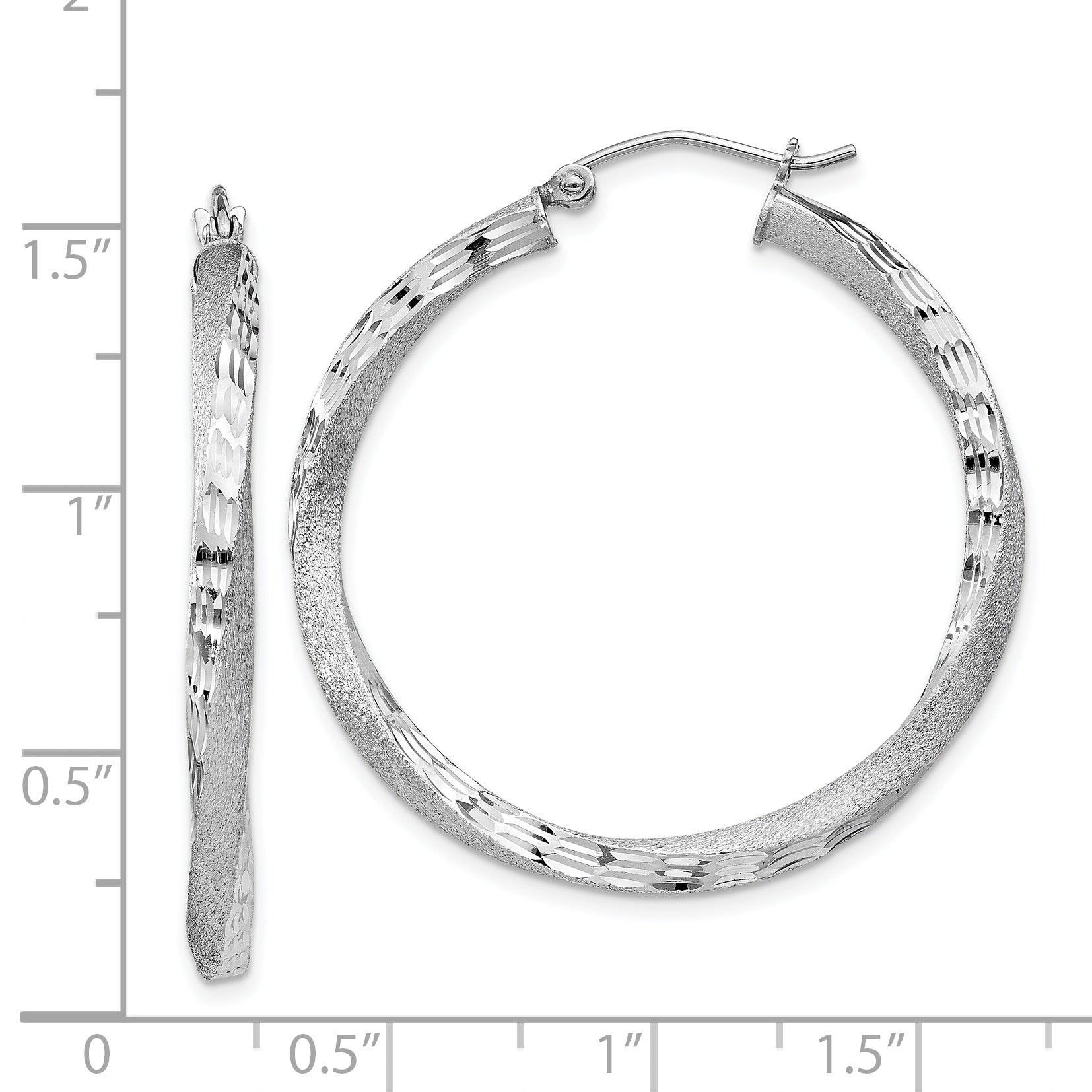 Sterling Silver Rhodium-plated 3.00mm Polished & Satin D/C Twisted Hoop Ear QE4613