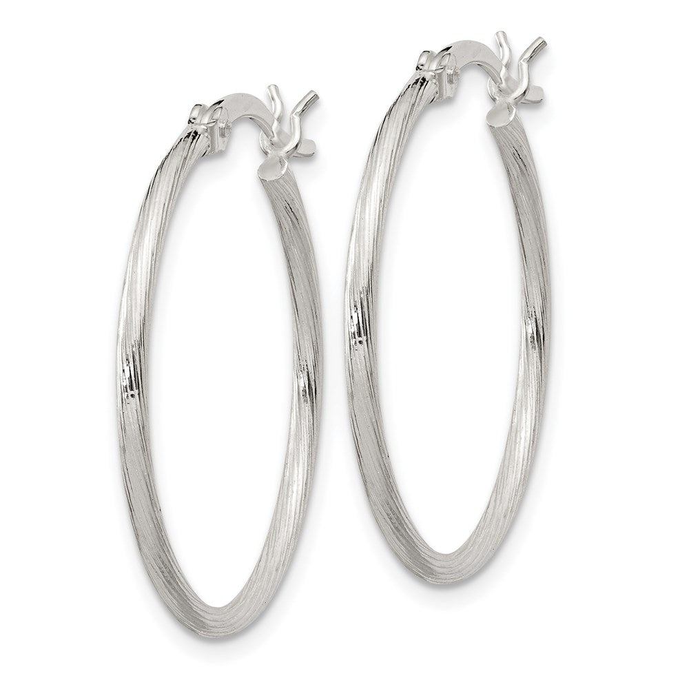 Sterling Silver Fine Twist 1.5x25mm Hoop Earrings