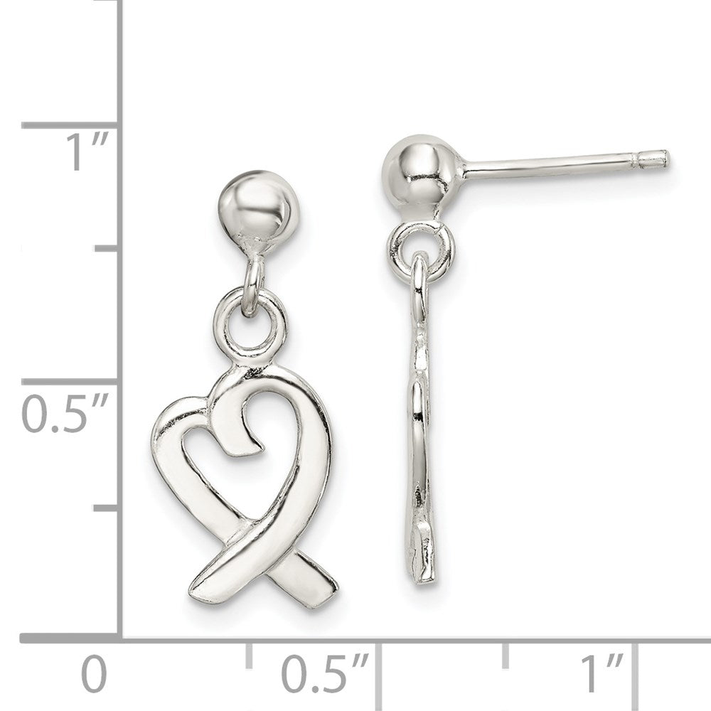 Sterling Silver Heart Dangle Post Earrings