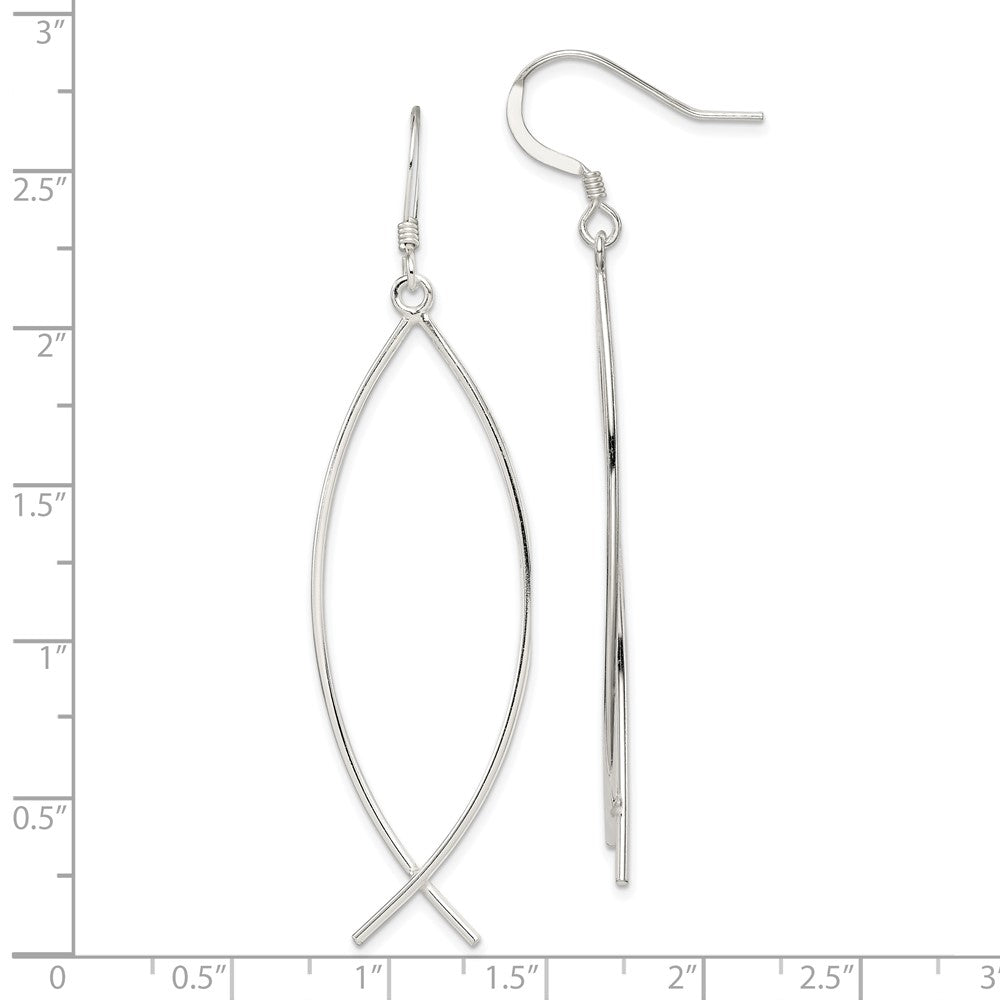 Sterling Silver Polished Ichthus Dangle Earrings