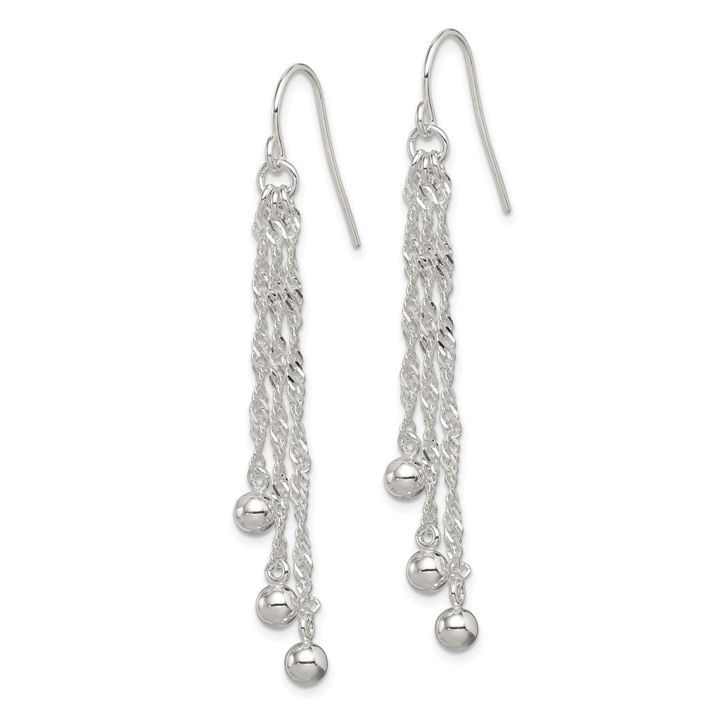 Sterling Silver Polished Fancy 3-Strand Chain & Beaded Dangle Earrings