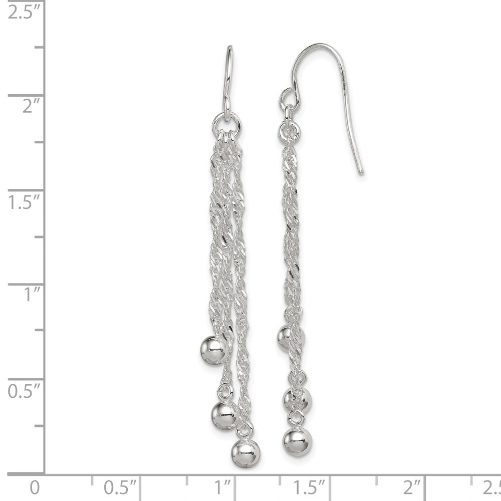 Sterling Silver Polished Fancy 3-Strand Chain & Beaded Dangle Earrings